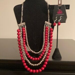 Paparazzi Bold Red and Silver Necklace Set